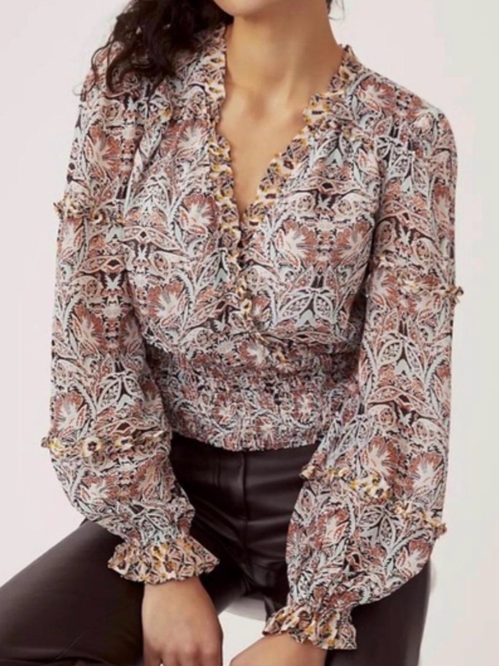 Anthropologie Paisley Smocked Hem  Top Size XS